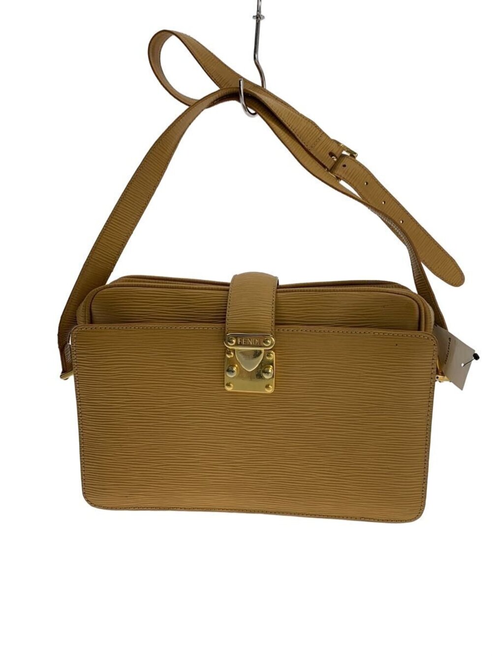 Fendi shoulder bag tan leather textured prominent Yellow